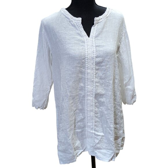 Terzo Millennio Womens White 100% Linen Tunic Top Made In Italy Small - Picture 1 of 9